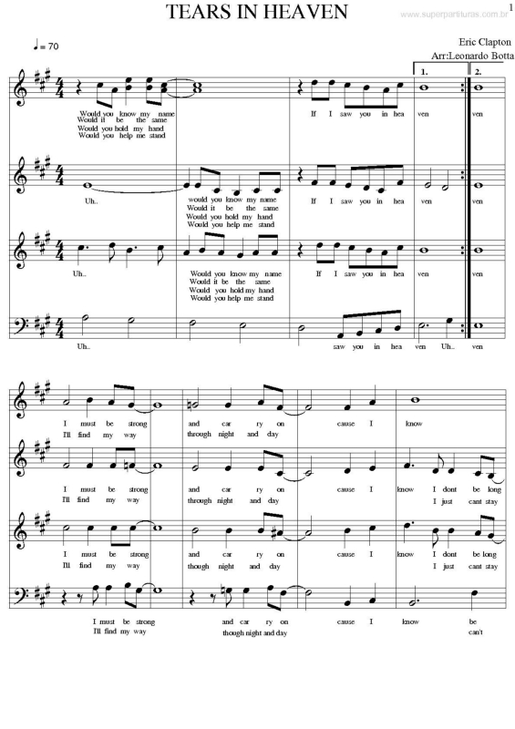 Partitura da música Tears In Heaven v.2