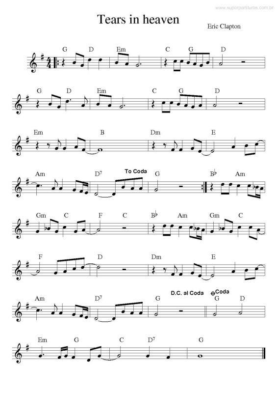 Partitura da música Tears In Heaven