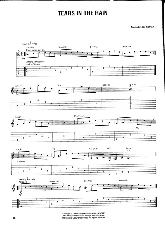 Partitura da música Tears In The Rain