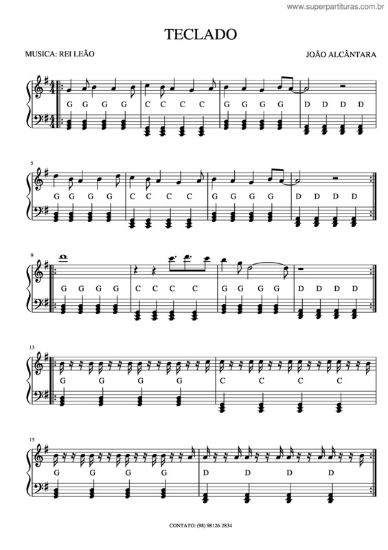 Partitura da música Teclado Rei Leão