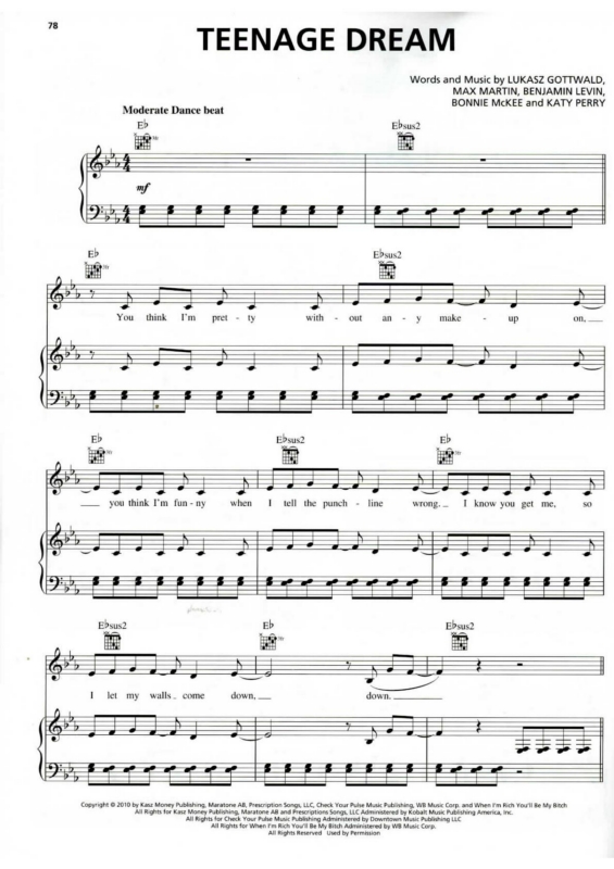 Partitura da música Teenage Dream v.2