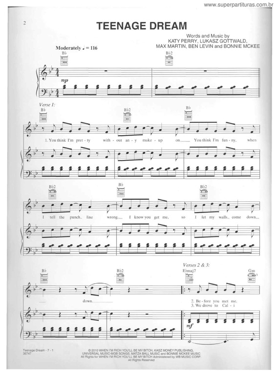 Partitura da música Teenage Dream v.4