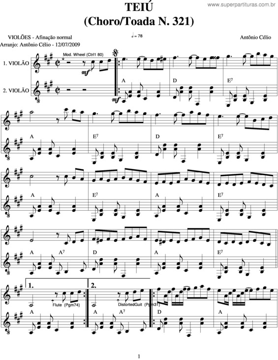 Partitura da música Teiú