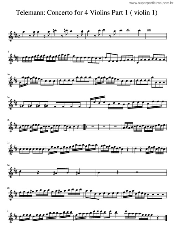 Partitura da música Teleman Concerto For 4 Violins Violin 1