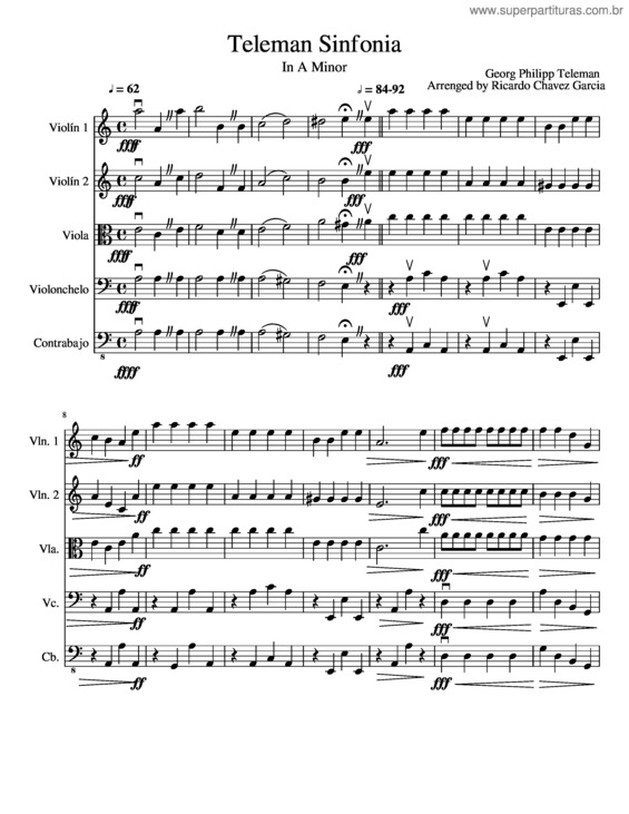 Partitura da música Telemann Sinfonia v.2