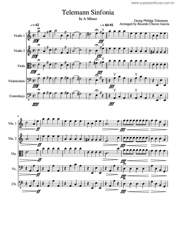 Partitura da música Telemann Sinfonia