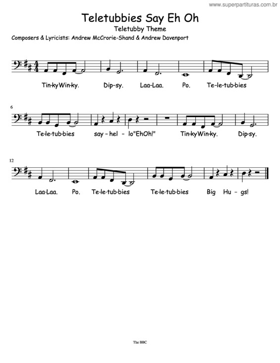 Partitura da música Teletubbies Say Eh Oh