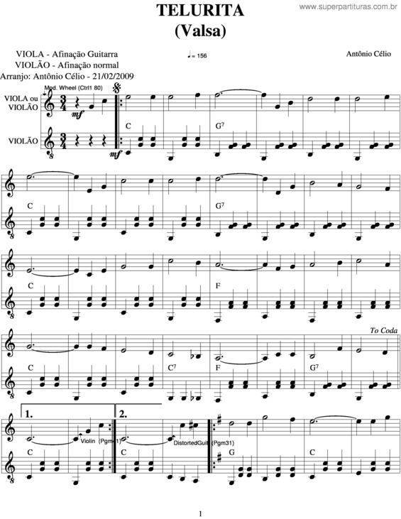 Partitura da música Telurita