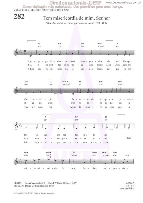 Partitura da música Tem Misericórdia De Mim, Senhor - 282 HCC