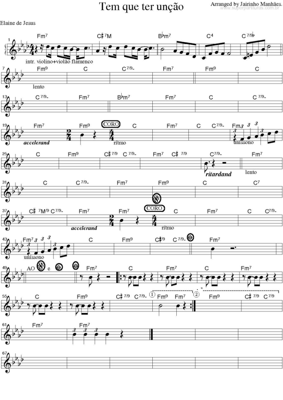 Partitura da música Tem que Ter Unção