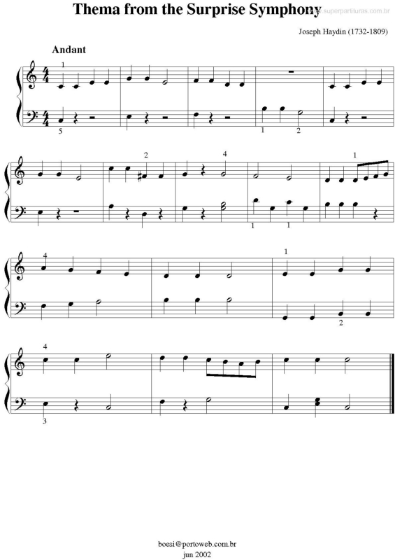 Partitura da música Tema (Sinfonia Surpresa)