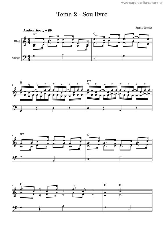 Partitura da música Tema–2–Sou Livre–Jeane Merice v.2