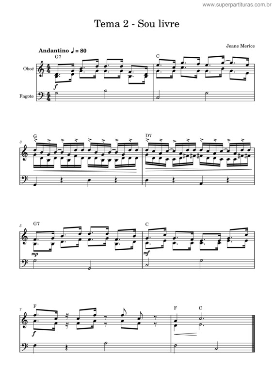Partitura da música Tema–2–Sou Livre–Jeane Merice v.3