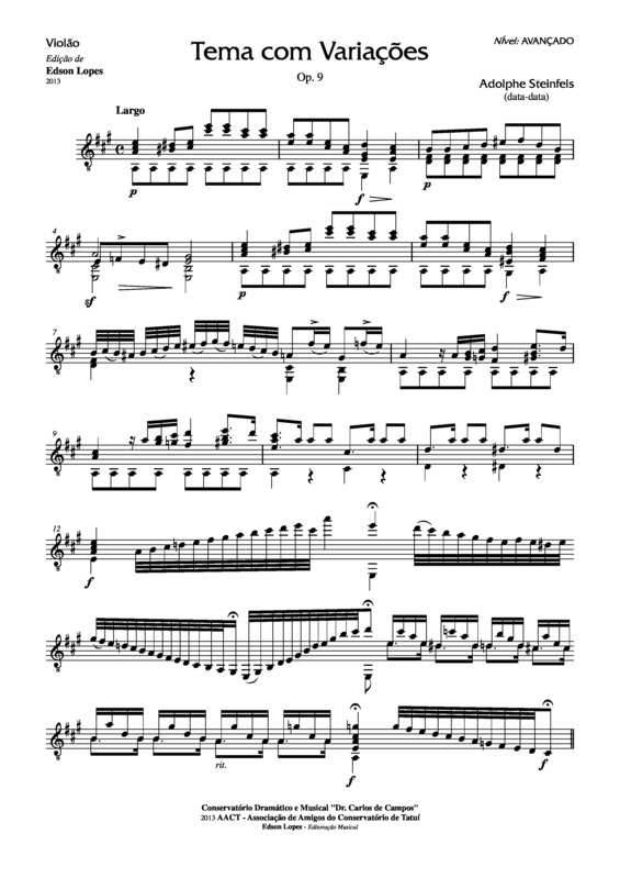 Partitura da música Tema com Variações (Op. 9)
