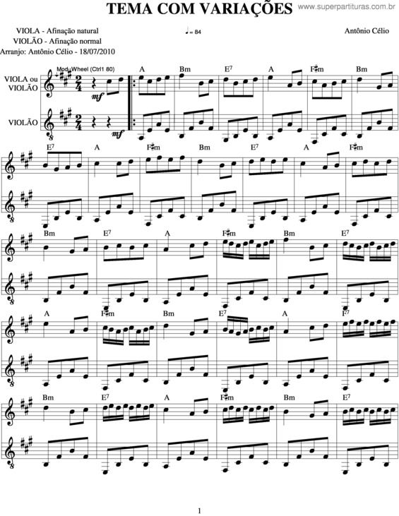 Partitura da música Tema Com Variações