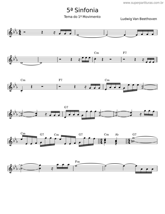 Partitura da música Tema Da 5ª Sinfonia – Ludwig Van Beethoven
