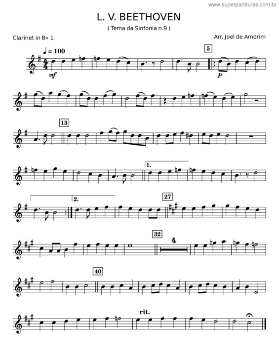 Partitura da música Tema Da Sinfonia N.9 – L. V. Beethoven v.18