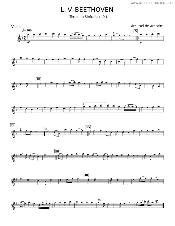 Partitura da música Tema Da Sinfonia N.9 – L. V. Beethoven v.2