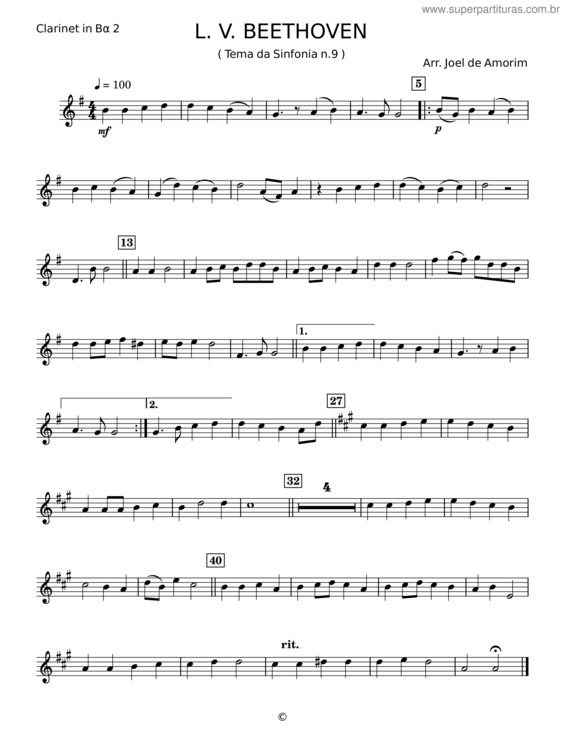 Partitura da música Tema Da Sinfonia N.9 – L. V. Beethoven v.20