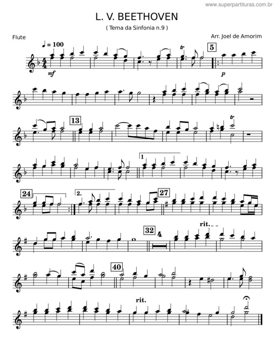 Partitura da música Tema Da Sinfonia N.9 – L. V. Beethoven