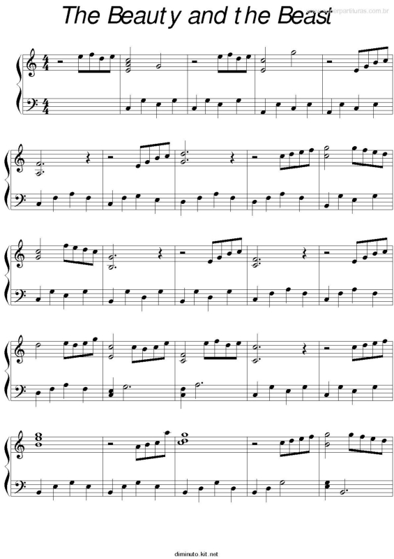 Partitura da música Tema de A Bela e a Fera (The Beauty And The Beast)