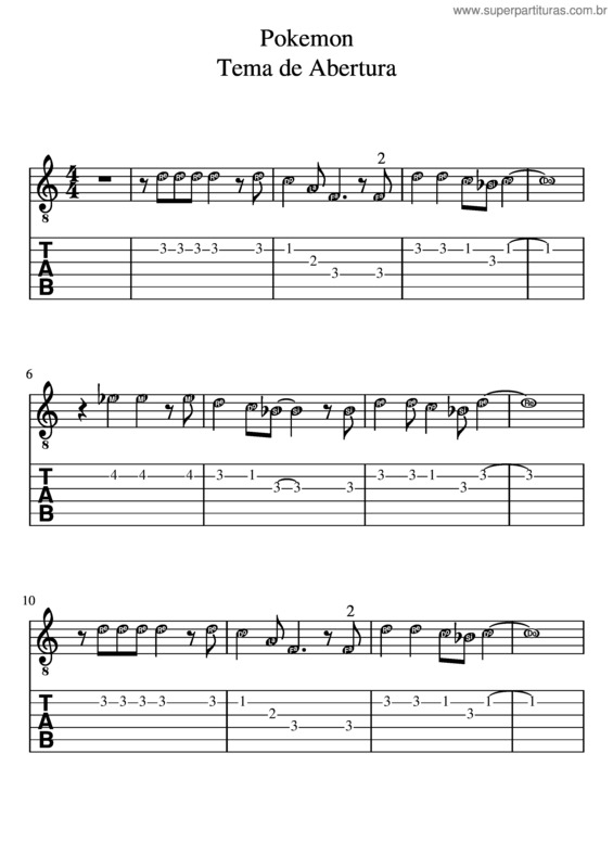 Partitura da música Tema De Abertura Pokemon – Tab