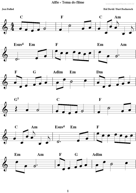 Partitura da música Tema de Alfie
