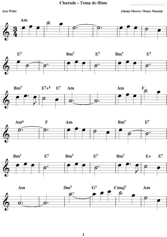 Partitura da música Tema de Charade