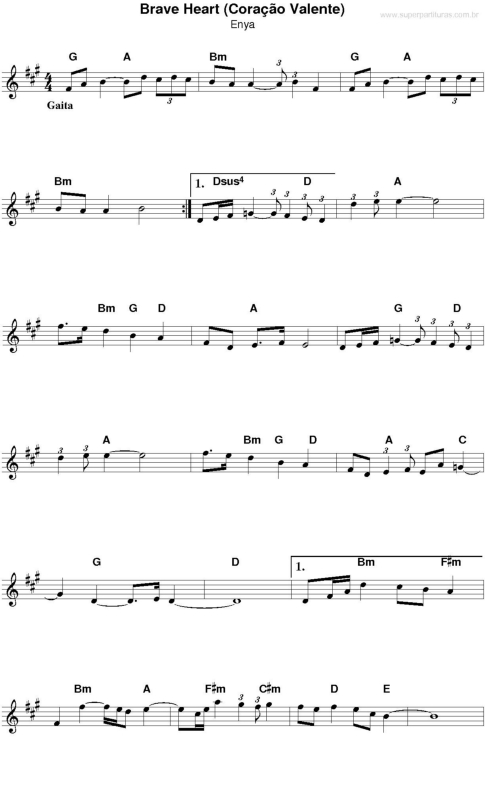 Partitura da música Tema de Coração Valente