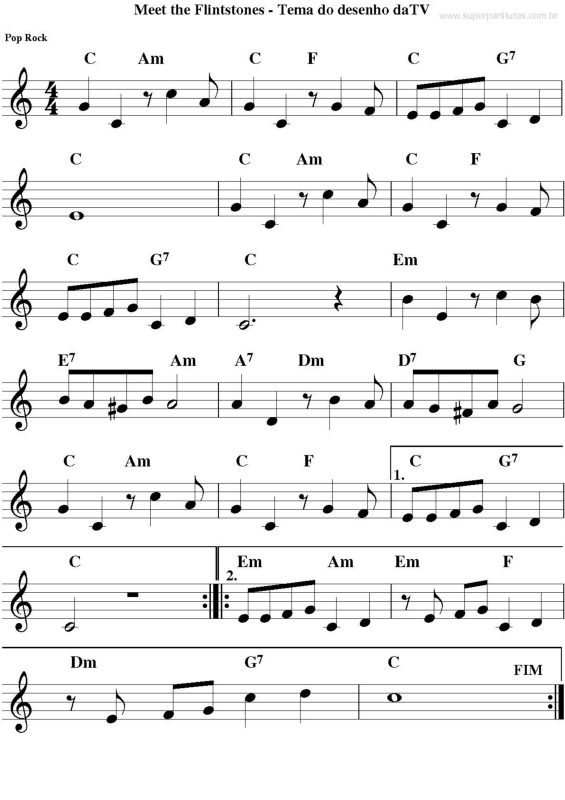 Partitura da música Tema de Flintstons