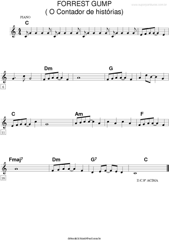 Partitura da música Tema de Forrest Gump v.2