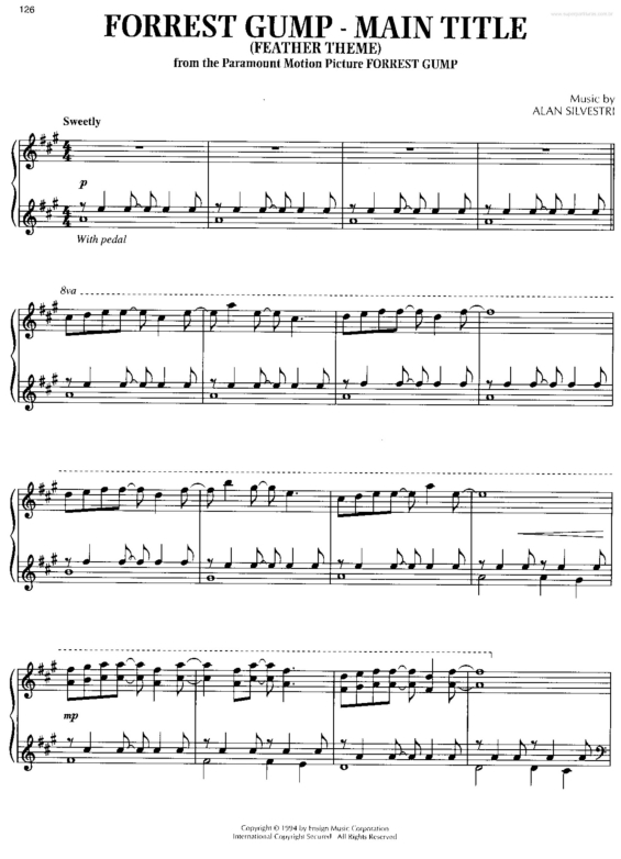 Partitura da música Tema de Forrest Gump