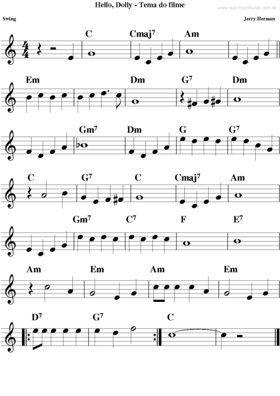 Partitura da música Tema de Hello, Dolly