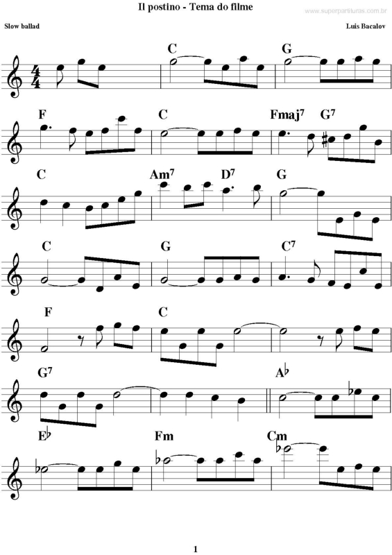 Partitura da música Tema de Il Postino