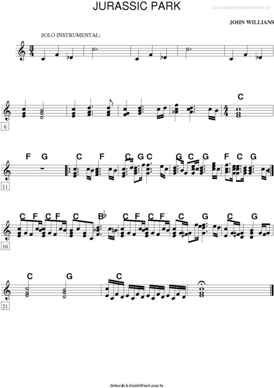 Partitura da música Tema de Jurassic Park v.2