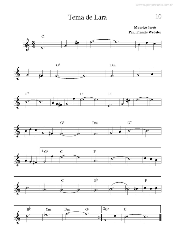 Partitura da música Tema de Lara v.2