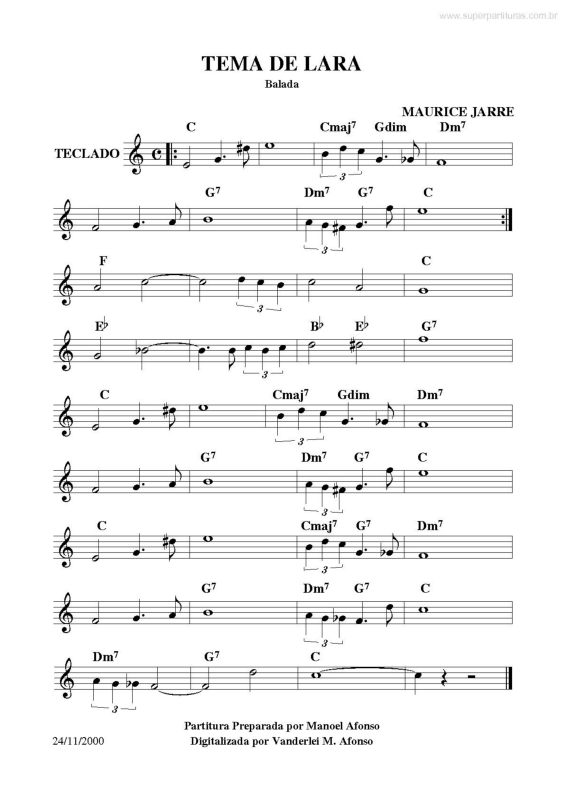 Partitura da música Tema de Lara v.3