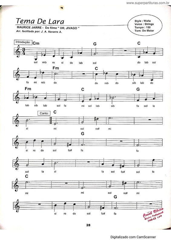 Partitura da música Tema De Lara v.5