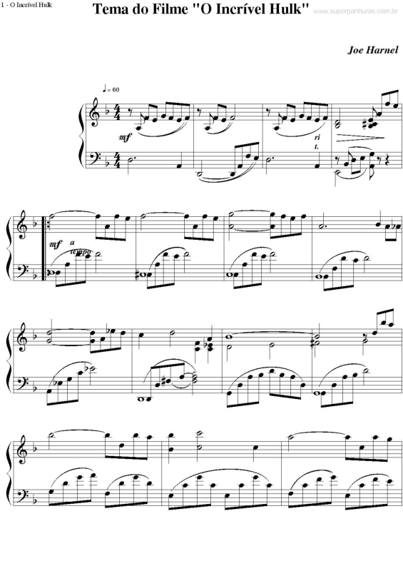 Partitura da música Tema de O Incrível Hulk
