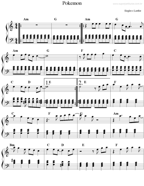 Partitura da música Tema de Pokemon