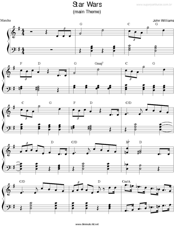 Partitura da música Tema de Star Wars v.3