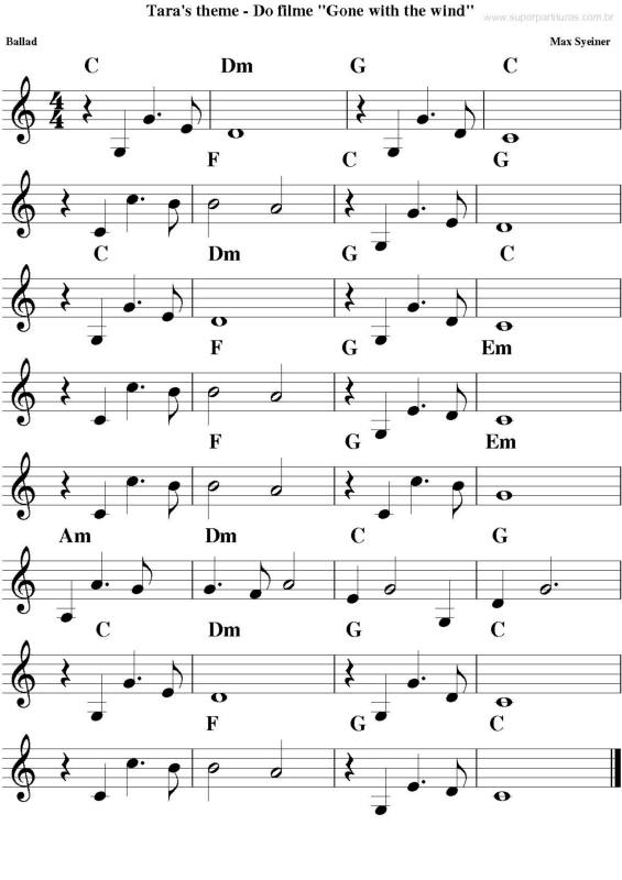 Partitura da música Tema de Tara (E O Vento Levou)