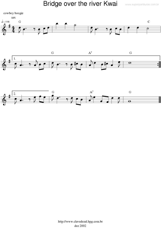 Partitura da música Tema deBridge over the river Kwai