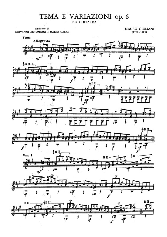Partitura da música Tema E Variazioni Op 6