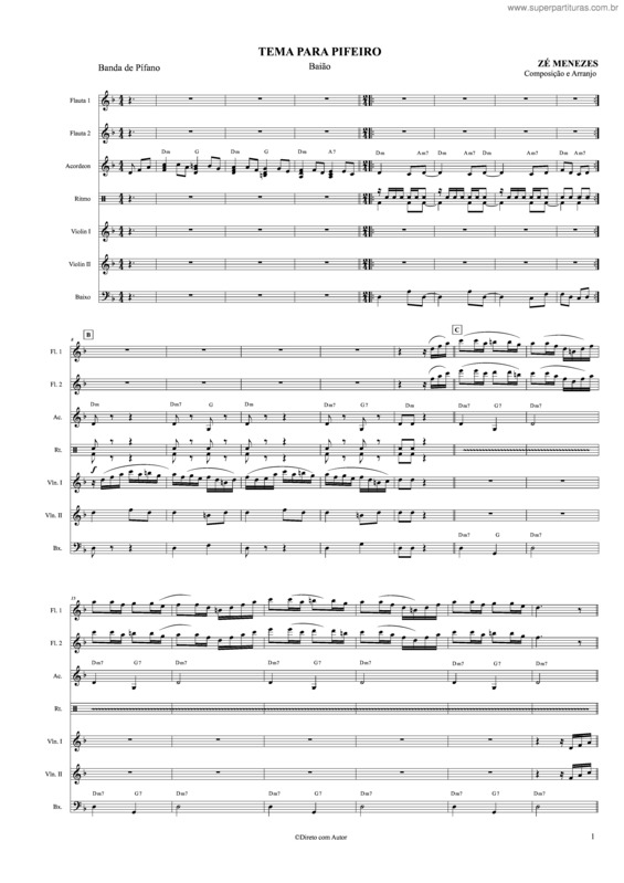 Partitura da música Tema para pifeiro