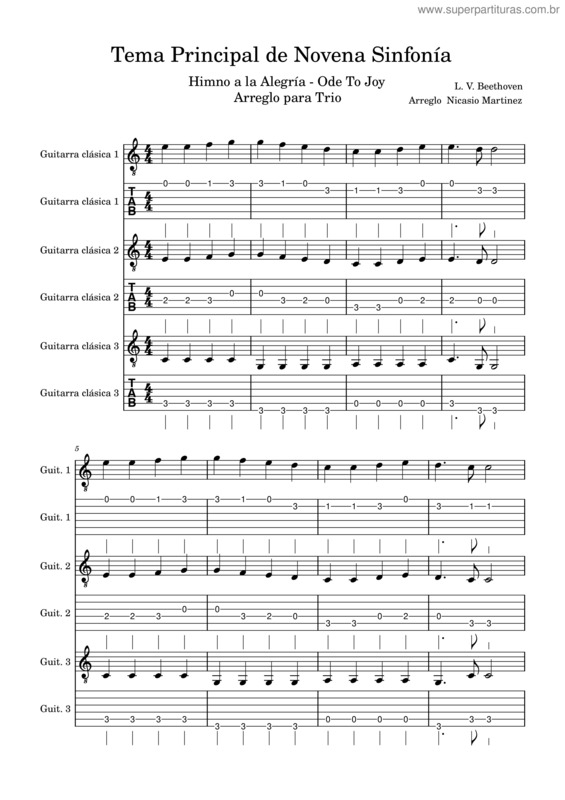 Partitura da música Tema Principal De Novena Sinfonía _ Para 3 Y 4 Guitarras