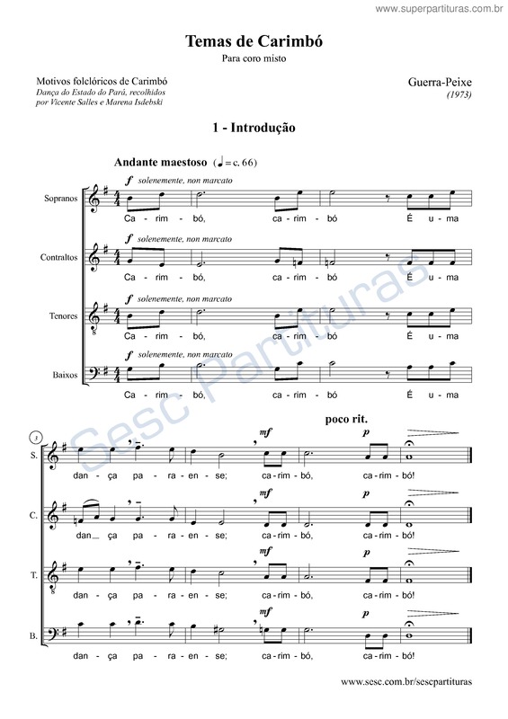 Partitura da música Temas de Carimbó