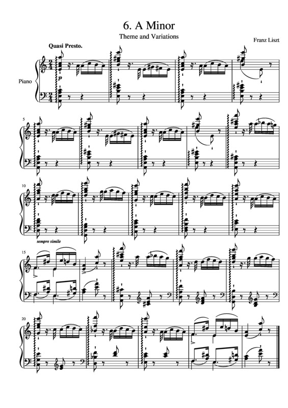 Partitura da música Temas e Variações em Lá menor