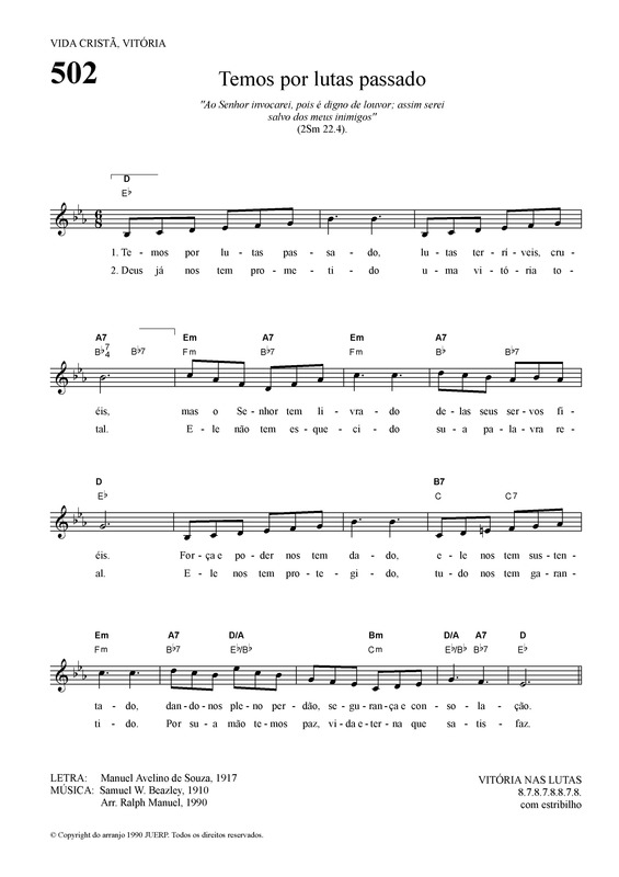 Partitura da música Temos Por Lutas Passado