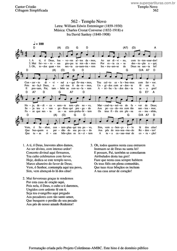 Partitura da música Templo Novo